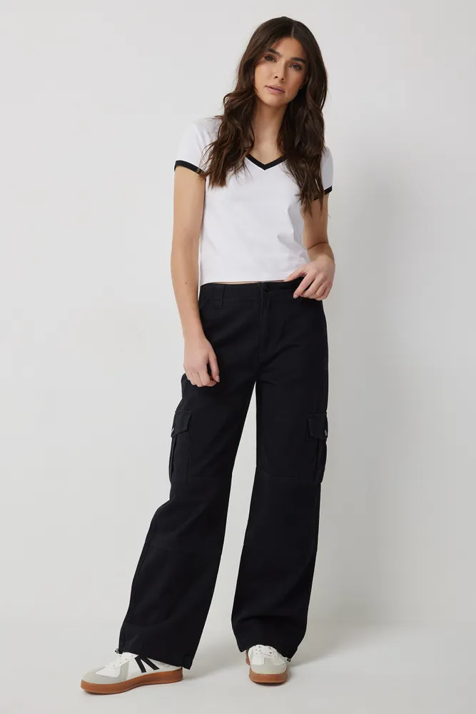 Ardene Ultra High Rise Cargo Pants in Black, Size, 100% Cotton