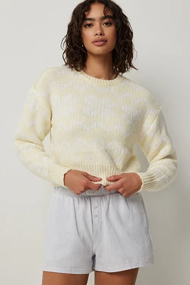 Ardene Fair Isle Crop Sweater in Light Yellow | Size | Polyester