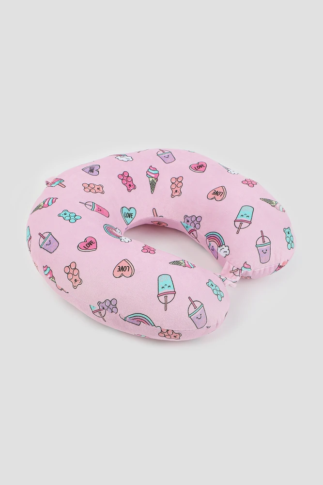 Ardene Printed Travel Pillow in Light Pink