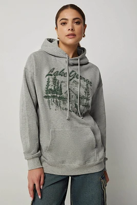 Ardene Graphic Oversized Hoodie in Grey | Size | Polyester/Cotton | Fleece-Lined