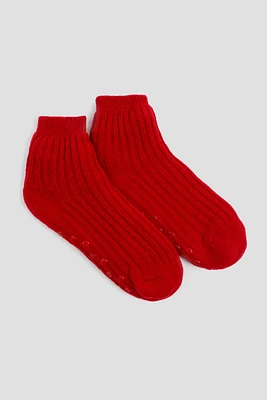 Ardene Rib Slipper Socks in Red | Polyester/Spandex