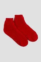 Ardene Rib Slipper Socks in Red | Polyester/Spandex