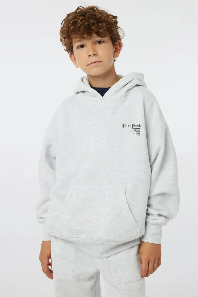Ardene Kids Oversized Graphic Hoodie in Light Grey | Size |  Polyester/Cotton | Fleece-Lined
