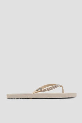 Ardene Embellished Flip-Flops in Beige | Size