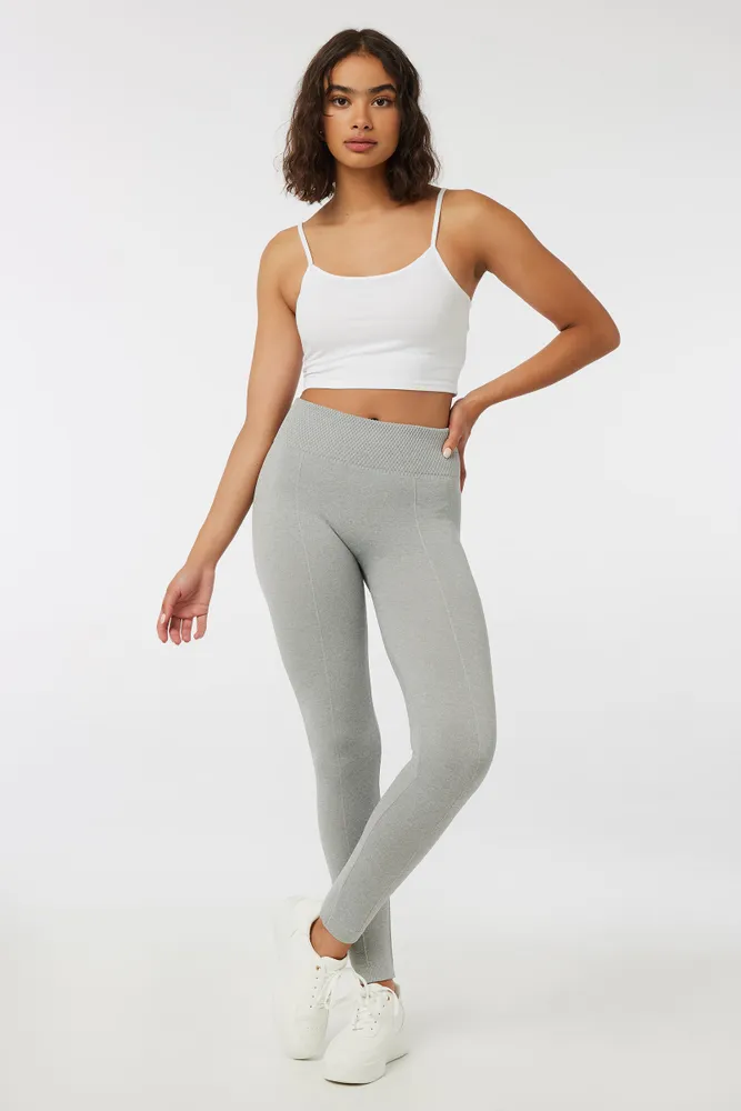 Ardene Pintuck Leggings with Slimming Waistband in Light Grey, Size Small, Polyester/Spandex