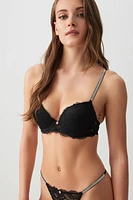 Ardene Push Up Bra with Rhinestones in Black | Size 34A | Nylon/Elastane