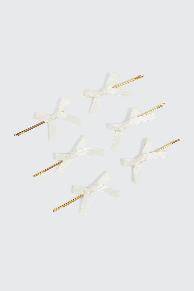Ardene 6-Pack Bow Hair Pins in White