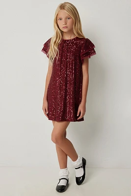 Ardene Kids Sequin Dress in Burgundy | Size | Polyester/Elastane