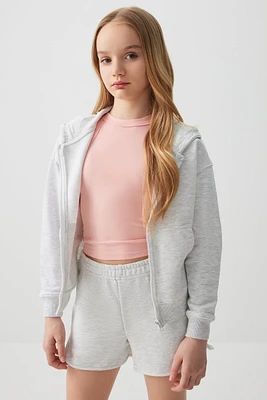 Ardene Kids French Terry Zip Up Hoodie in Light Grey | Size | Polyester/Cotton | Eco-Conscious