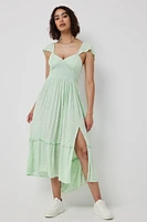 Ardene Floral Lace Up Back Maxi Dress in Light Green | Size | Rayon