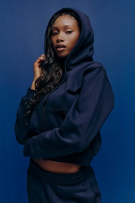 Ardene MADESOFT Fleece Short Zip Up Hoodie in Concord Blue | Size | Polyester/Cotton | Eco-Conscious