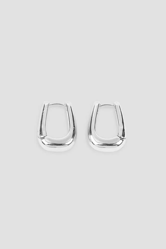 Ardene Silver Tone Rectangular Hoop Earrings | Stainless Steel