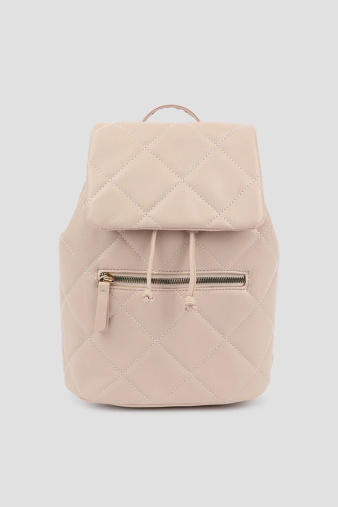 Ardene Quilted Drawstring Backpack in Blush | Faux Leather/Polyester