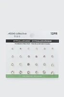 Ardene 12-Pack Crystal Stud Earrings in Gold | Stainless Steel | Eco-Conscious