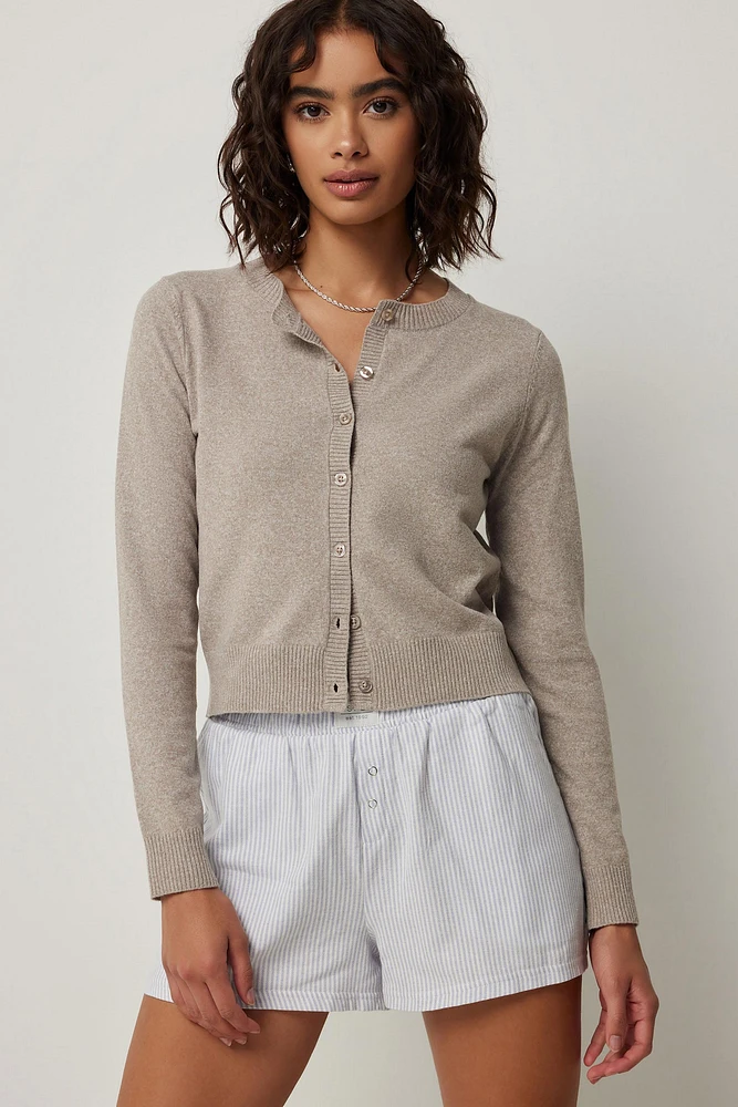 Ardene Short Button Front Cardigan in Beige | Size | Polyester/Nylon