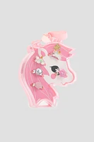 Ardene 5-Pack Rings with Unicorn Case in Light Pink