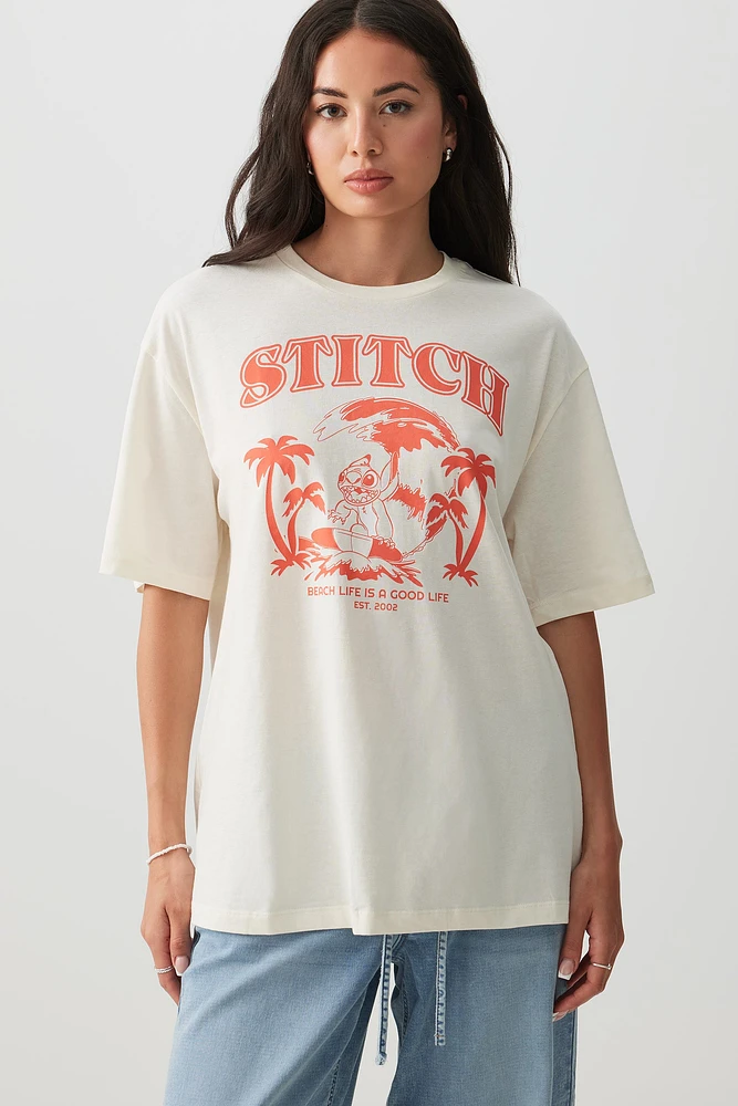 Ardene Oversized Stitch T-Shirt in White | Size | 100% Cotton