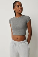 Ardene Basic Ultra Crop Crew Neck T-shirt in Dark Grey | Size | Cotton/Elastane | Eco-Conscious