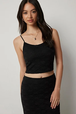 Ardene Black Lace Tank Top | Size | Polyester/Spandex