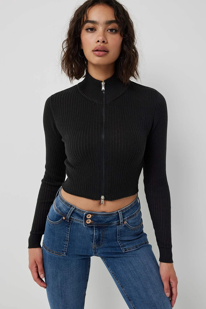 Ardene Two Way Zip Mock Neck Sweater in | Size | Polyester