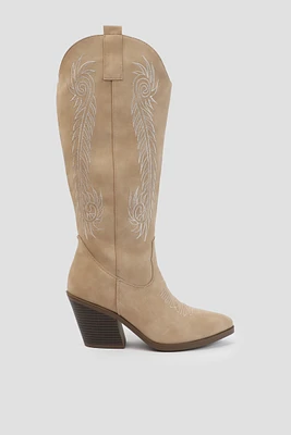 Ardene Cowboy Inspired Boots in Beige | Size | Faux Leather