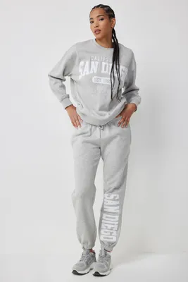 Ardene Destination Sweatpants in Light Grey | Size | Polyester/Cotton | Fleece-Lined