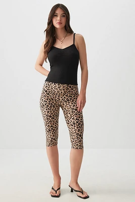 Ardene Capri Leggings with Rosette Detail in Beige | Size | Polyester/Spandex