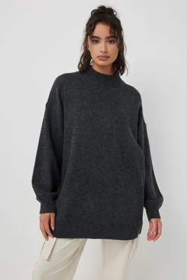 Ardene Mock Neck Tunic Sweater in Grey | Size | Polyester/Nylon/Elastane | Eco-Conscious