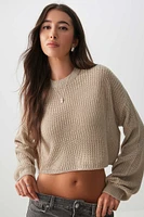 Ardene Boxy Crop Sweater in Beige | Size Medium | 100% Acrylic