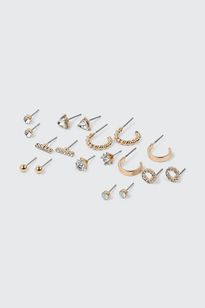 Ardene 9-Pack Embellished Stud & Hoop Earrings in Gold | Stainless Steel