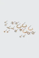 Ardene 9-Pack Embellished Stud & Hoop Earrings in Gold | Stainless Steel