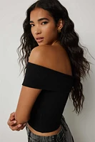 Ardene Cropped Off Shoulder T-Shirt in Black | Size | Cotton/Elastane