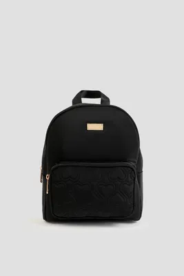 Ardene Black Nylon Backpack with Heart Quilting | 100% Recycled Polyester/Nylon | Eco-Conscious