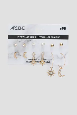 Ardene 6-Pack Celestial Earrings in Gold | Stainless Steel
