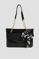 Ardene Large Faux Leather Tote Bag with Scarf in Black | Faux Leather/Polyester