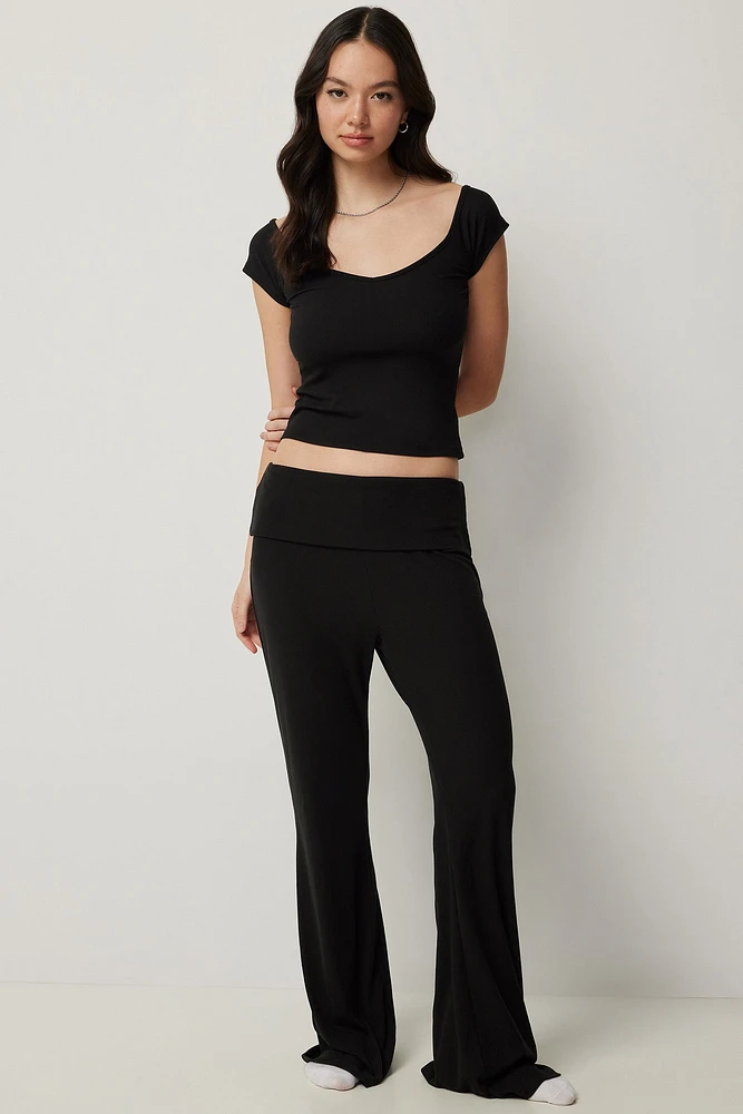 Ardene Super Soft Flare PJ Pants in Black | Size | Polyester/Spandex | Eco-Conscious