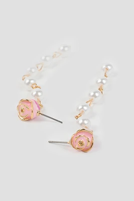 Ardene Pearl & Rose Drop Earrings in Gold | Stainless Steel