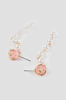 Ardene Pearl & Rose Drop Earrings in Gold | Stainless Steel