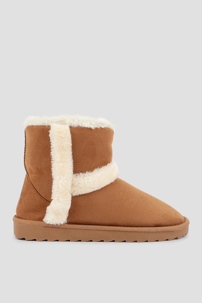 Ardene Faux Fur Trim Sheepskin Boots in Cognac | Size | Microfiber | Eco-Conscious