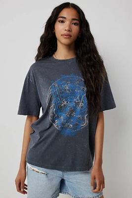 Ardene Embellished Oversized Graphic T-Shirt in Grey | Size | 100% Cotton