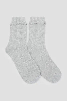 Ardene Waffle Knit Boot Socks in Light Grey | Polyester/Spandex