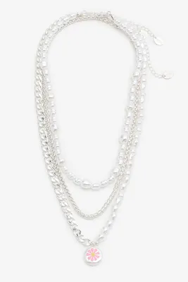 Ardene 3-Pack Chain & Pearl Necklaces in Silver