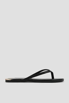 Ardene Accent Heel Flip-Flops Sandals in Black | Size | Faux Leather