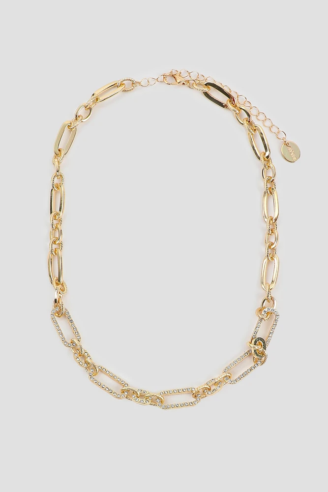 Ardene Pave Mix Chain Link Necklace in Gold