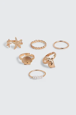 Ardene 6-Pack Assorted Sea Rings in Gold | Size