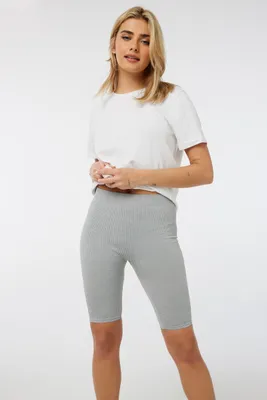 Ardene Basic Seamless Ribbed Biker Shorts in Grey | Size Small | Nylon/Spandex
