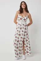 Ardene Floral Maxi Dress with Crochet Waist in White | Size | Rayon