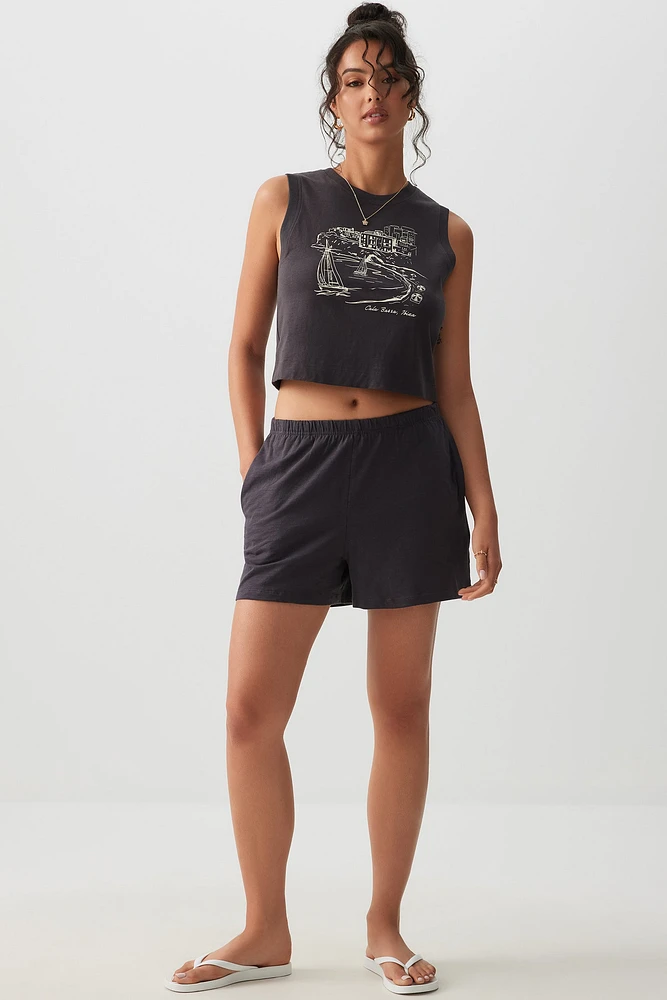 Ardene Slub Jersey Shorts in Dark Grey | Size | Polyester/Elastane
