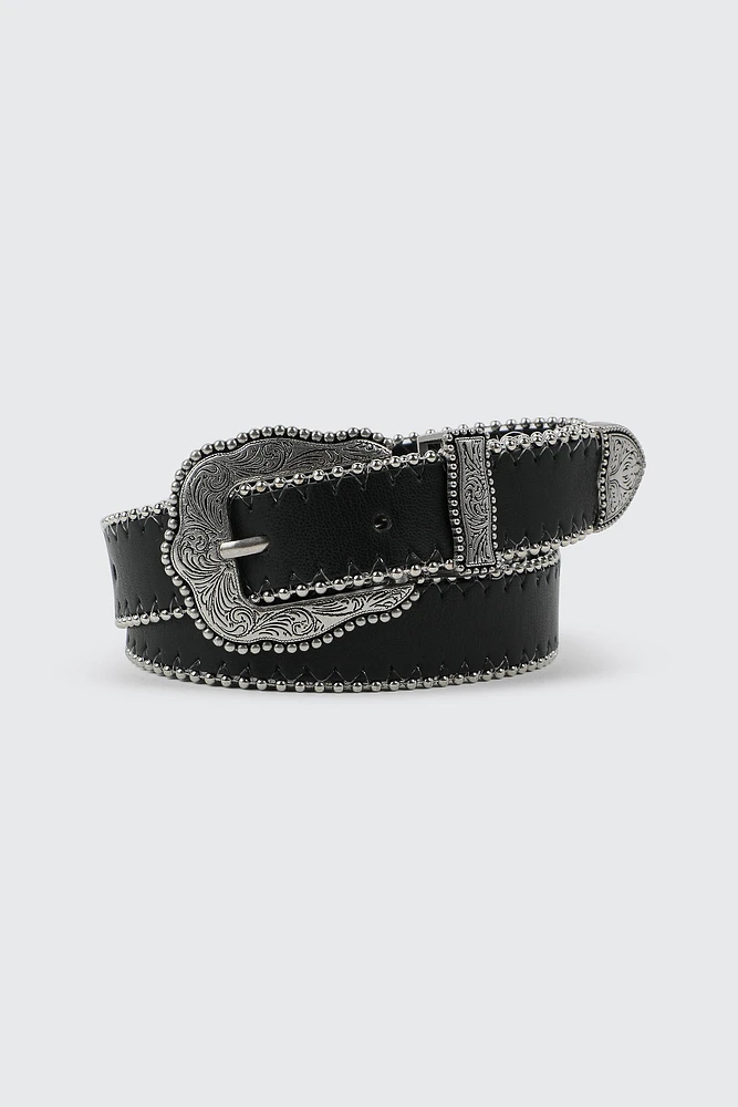 Ardene Western Belt in Black | Size | Faux Leather