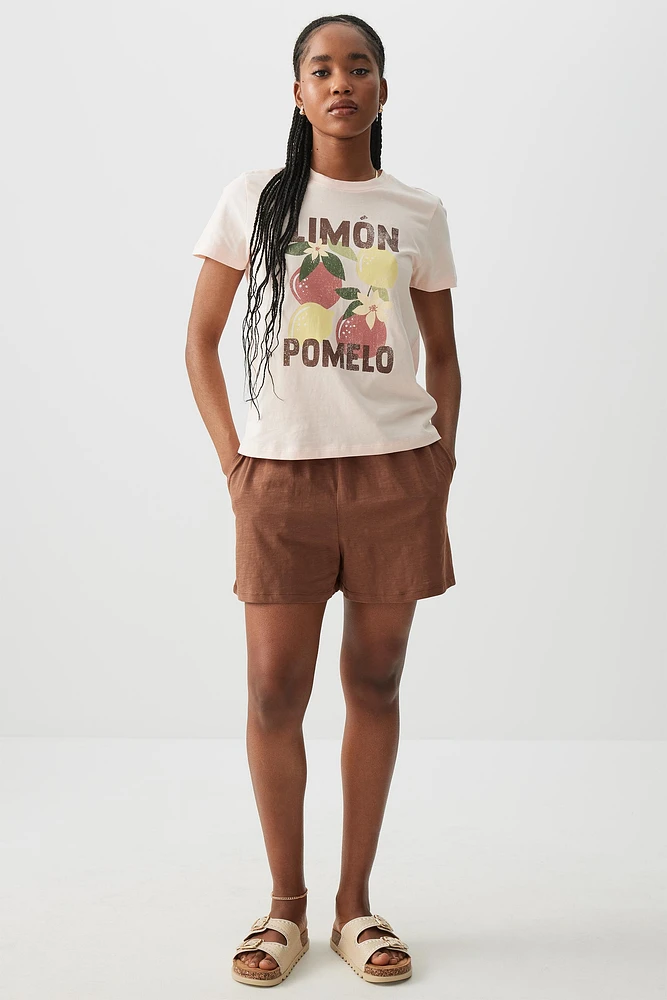 Ardene Slub Jersey Shorts in Brown | Size | Polyester/Elastane